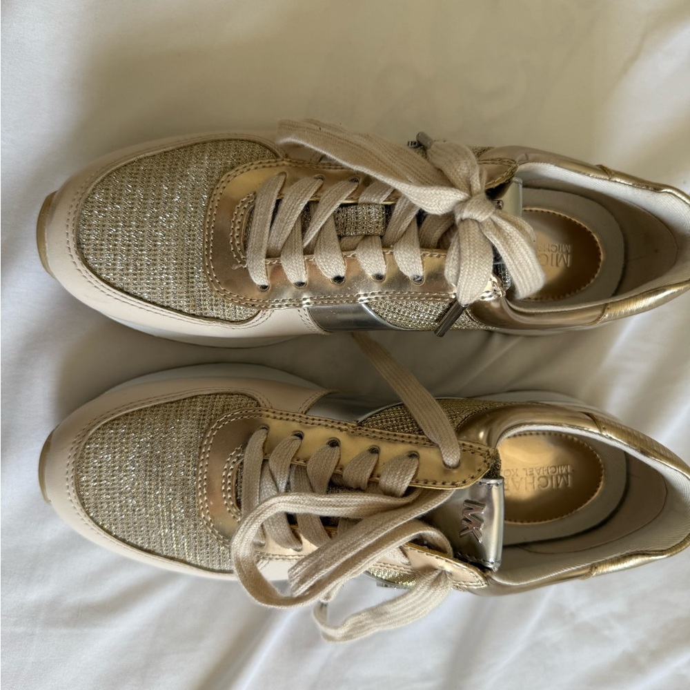 Michael Kors Metallic Gold and Beige Sneakers